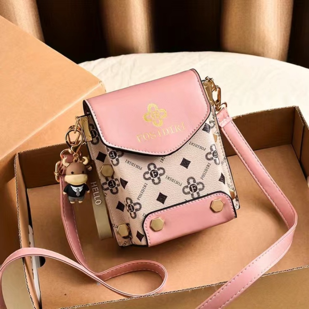 MINI FLIP LETTER PRINT CROSSBODY PHONE BAG - PINK
